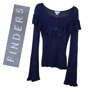NWT, Finders Keepers, Lights Knit, Bell Sleeve Lightweight Ruffle Sweater,‎ Navy